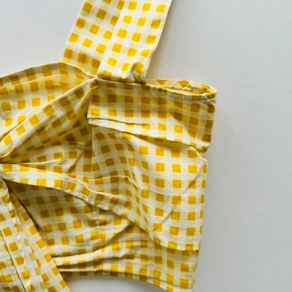 Zara Gingham Tie Front Smocked Crop Top Yellow Size Medium Beach Summer Boho - Picture 3 of 6
